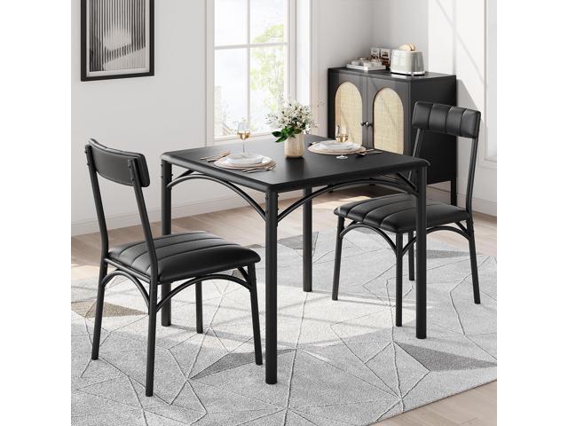 Dining Table Set, Kitchen Table and Chairs for 2, Metal and Wood Square Dining Room Table Set with 2 Upholstered Chairs, 3 Piece Dining Table Set...