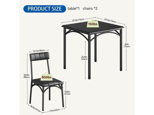 Dining Table Set, Kitchen Table and Chairs for 2, Metal and Wood Square Dining Room Table Set with 2 Upholstered Chairs, 3 Piece Dining Table Set...