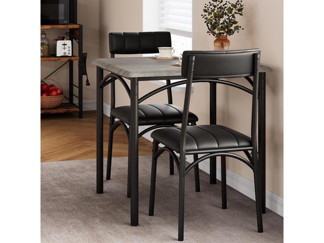 Dining Table Set,Kitchen Table and Chairs for 2,Metal and Wood Square Dining Room Table Set with 2 Upholstered Chairs,3 Piece Dining Table Set for...