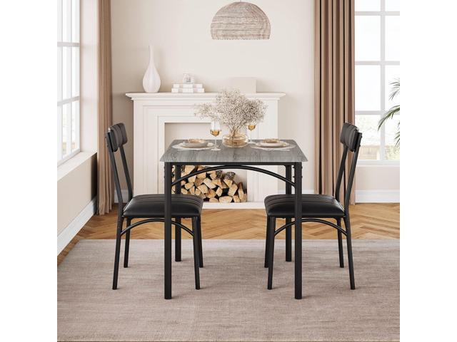 Dining Table Set,Kitchen Table and Chairs for 2,Metal and Wood Square Dining Room Table Set with 2 Upholstered Chairs,3 Piece Dining Table Set for...