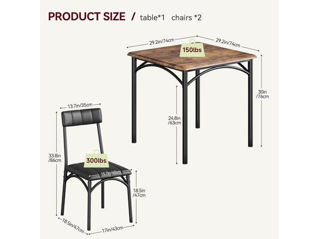 Dining Table Set, Kitchen Table and Chairs for 2, Metal and Wood Square Dining Room Table Set with 2 Upholstered Chairs,3 Piece Dining Table Set...