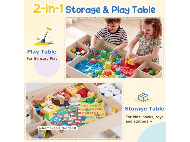 Costzon Table and Chairs for Kids 2-5, 4-1 Wooden Activity Desk Set w/Whiteboard, Chalkboard & Storage Cubes for Drawing, Crafting, Playing,...