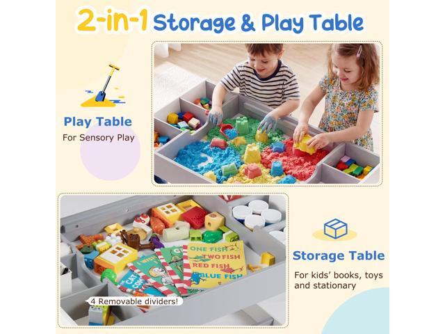 Costzon Table and Chairs for Kids 2-5, 4-1 Wooden Activity Art Desk Set w/Whiteboard, Chalkboard & Storage Cubes for Drawing, Crafting, Playing,...