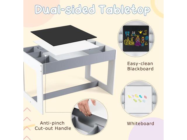 Costzon Table and Chairs for Kids 2-5, 4-1 Wooden Activity Art Desk Set w/Whiteboard, Chalkboard & Storage Cubes for Drawing, Crafting, Playing,...