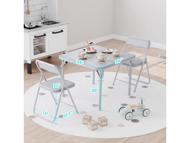3-Piece Folding Card Table and Chairs Set with PU Cushion, 24 Inch Square Foldable Table with 2 Padded Chairs, Steel Frame for Game Room,...