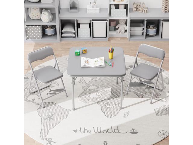 3-Piece Folding Card Table and Chairs Set with PU Cushion, 24 Inch Square Foldable Table with 2 Padded Chairs, Steel Frame for Game Room,...