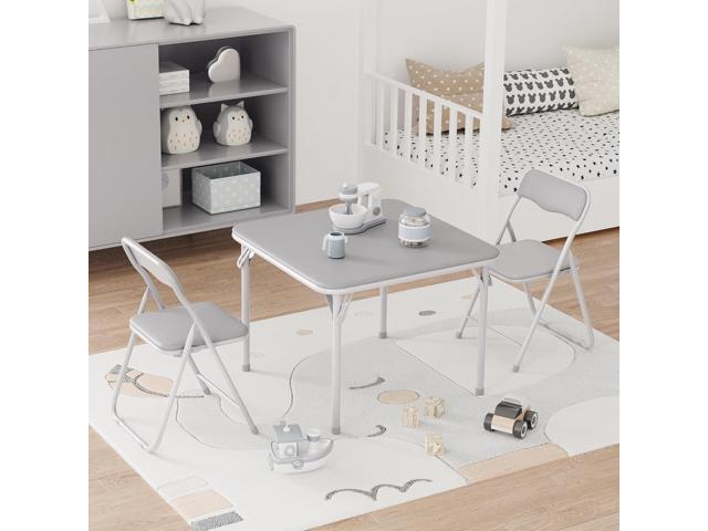 3-Piece Folding Card Table and Chairs Set with PU Cushion, 24 Inch Square Foldable Table with 2 Padded Chairs, Steel Frame for Game Room,...