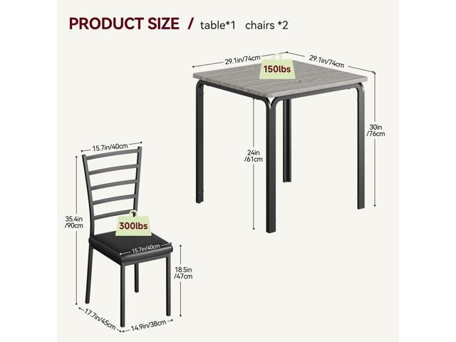 IDEALHOUSE 3-Piece Kitchen Dining Room Table Chair Set for Small Space, Indoor Modern Dinette Set for 2, Square Dinner Table Set for Dinette,...