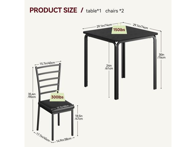 IDEALHOUSE 3-Piece Kitchen Dining Room Table Chair Set for Small Space, Indoor Modern Dinette Set for 2, Square Dinner Table Set for Dinette,...