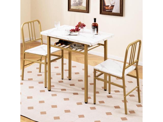 Giantex 3-Piece Dining Table Set, Rectangular Kitchen Table with Storage Rack and 2 Dining Chairs, Heavy-Duty Metal Frame, Space-Saving Dinette Set...