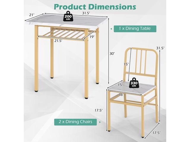 Giantex 3-Piece Dining Table Set, Rectangular Kitchen Table with Storage Rack and 2 Dining Chairs, Heavy-Duty Metal Frame, Space-Saving Dinette Set...