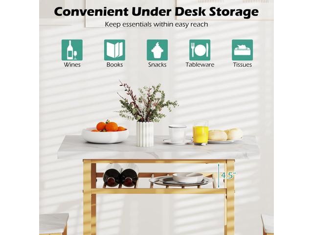 Giantex 3-Piece Dining Table Set, Rectangular Kitchen Table with Storage Rack and 2 Dining Chairs, Heavy-Duty Metal Frame, Space-Saving Dinette Set...