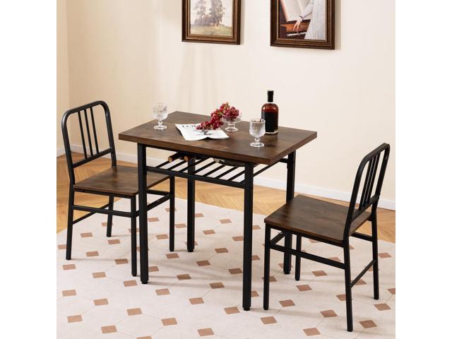 Giantex 3-Piece Dining Table Set, Rectangular Kitchen Table with Storage Rack and 2 Dining Chairs, Heavy-Duty Metal Frame, Space-Saving Dinette Set...