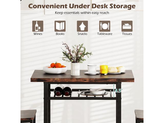 Giantex 3-Piece Dining Table Set, Rectangular Kitchen Table with Storage Rack and 2 Dining Chairs, Heavy-Duty Metal Frame, Space-Saving Dinette Set...
