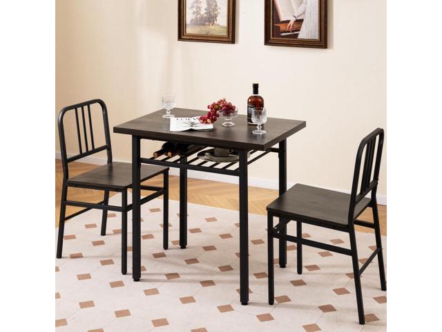 Giantex 3-Piece Dining Table Set, Rectangular Kitchen Table with Storage Rack and 2 Dining Chairs, Heavy-Duty Metal Frame, Space-Saving Dinette Set...