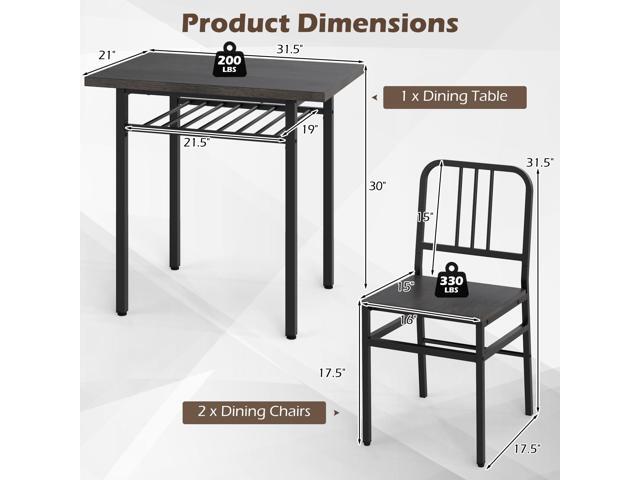 Giantex 3-Piece Dining Table Set, Rectangular Kitchen Table with Storage Rack and 2 Dining Chairs, Heavy-Duty Metal Frame, Space-Saving Dinette Set...