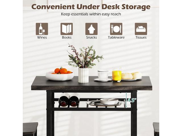 Giantex 3-Piece Dining Table Set, Rectangular Kitchen Table with Storage Rack and 2 Dining Chairs, Heavy-Duty Metal Frame, Space-Saving Dinette Set...