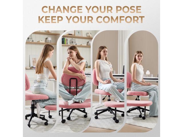 Cross Legged Office Chair, Meditation Yoga ADHD Ergonomic Kneeling Chair with Brake Wheels, Adjustable Height, Lumbar Support, Pink