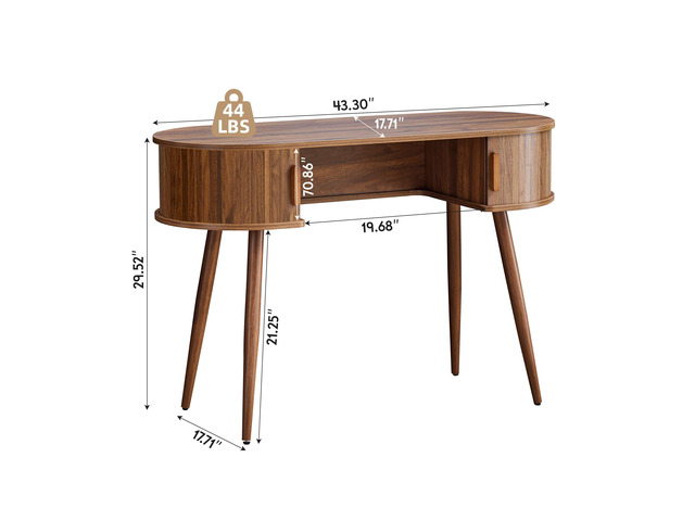 AVZEAR 43' Oval Fluted Home Office Desk, Small Computer Desk Mid Century Modern Vanity Table with Sliding Tambour Door, Wooden Writing Study Desk...
