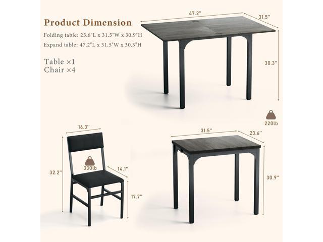 Dining Table Set for 4, Extendable Kitchen Table Cushion Chairs Set of 4, Rectangle Dining Table with Metal Frame & MDF Board, Folding for Small...