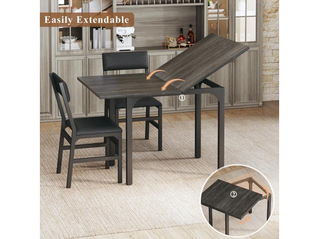 Dining Table Set for 4, Extendable Kitchen Table Cushion Chairs Set of 4, Rectangle Dining Table with Metal Frame & MDF Board, Folding for Small...