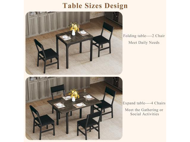 Dining Table Set for 4, Extendable Kitchen Table Cushion Chairs Set of 4, Rectangle Dining Table with Metal Frame & MDF Board, Folding for Small...
