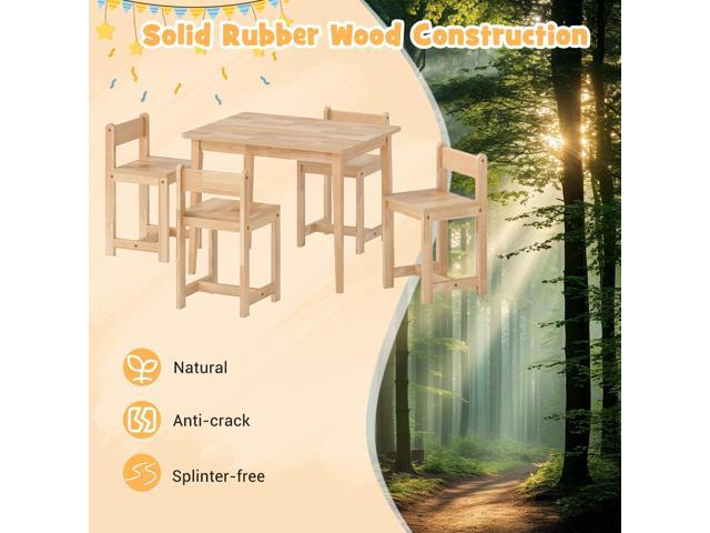 Costzon Kids Table and Chairs, 5 Pieces Rubber Wood Toddler Desk Set for Arts, Crafts, Homework & Snack Time, Toddler Table and Chair Set for...