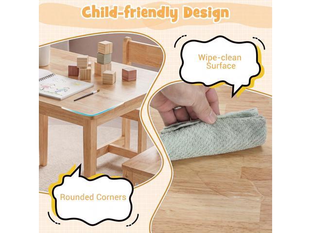 Costzon Kids Table and Chairs, 5 Pieces Rubber Wood Toddler Desk Set for Arts, Crafts, Homework & Snack Time, Toddler Table and Chair Set for...