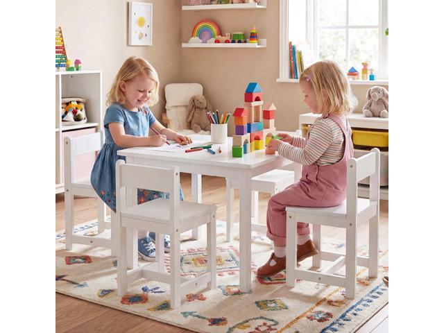 Costzon Kids Table and Chairs, 5 Pieces Rubber Wood Toddler Desk Set for Arts, Crafts, Homework & Snack Time, Toddler Table and Chair Set for...