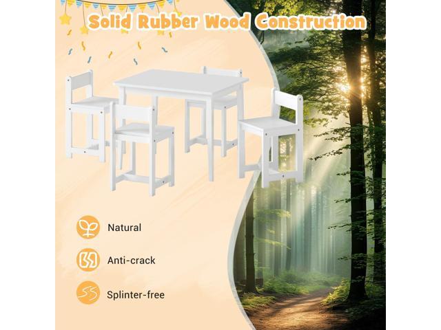 Costzon Kids Table and Chairs, 5 Pieces Rubber Wood Toddler Desk Set for Arts, Crafts, Homework & Snack Time, Toddler Table and Chair Set for...