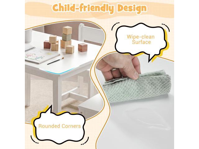 Costzon Kids Table and Chairs, 5 Pieces Rubber Wood Toddler Desk Set for Arts, Crafts, Homework & Snack Time, Toddler Table and Chair Set for...