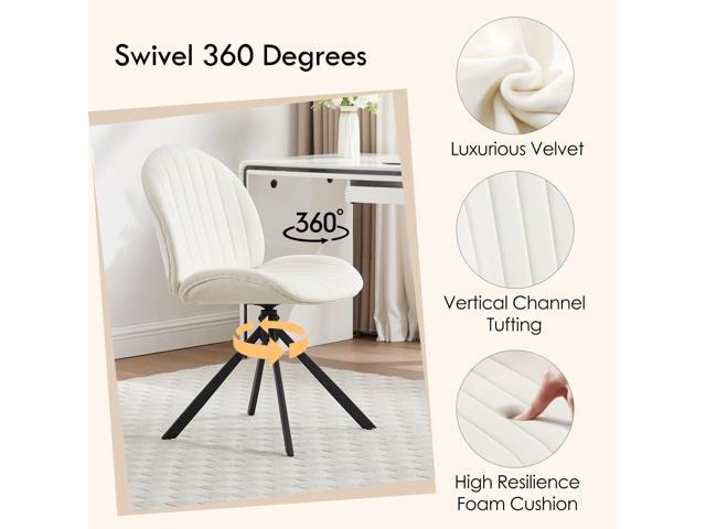 19' Velvet Swivel Office Chair No Wheels, Armless Upholstered Criss Cross Desk Chair, Modern Vanity Chair for Bedroom Home Office, Cream