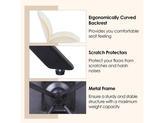 19' Velvet Swivel Office Chair No Wheels, Armless Upholstered Criss Cross Desk Chair, Modern Vanity Chair for Bedroom Home Office, Cream