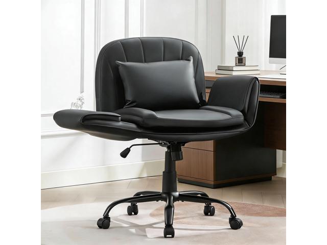 Criss Cross Chair with Armrests & Wheels, Adjustable PU Leather Vanity Chair, Comfortable Swivel Desk Chair, Computer Office Chair for Home,...