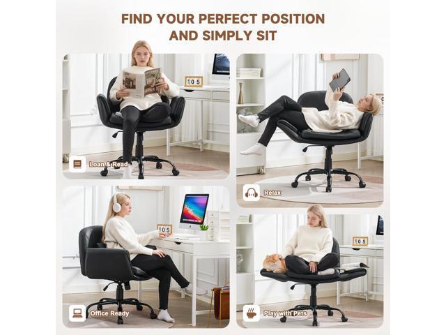 Criss Cross Chair with Armrests & Wheels, Adjustable PU Leather Vanity Chair, Comfortable Swivel Desk Chair, Computer Office Chair for Home,...