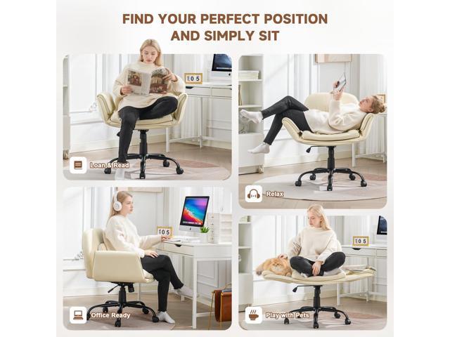Criss Cross Chair with Armrests & Wheels, Adjustable PU Leather Vanity Chair, Comfortable Swivel Desk Chair, Computer Office Chair for Home,...