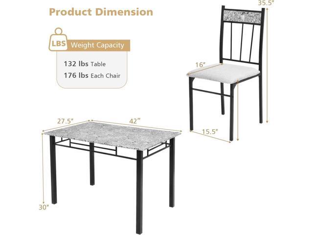 Giantex 5-Piece Dining Table Set for 4, Kitchen Table and Upholstered Chairs Set with Faux Marble Tabletop & Metal Frame, Space-Saving Dinette Set...