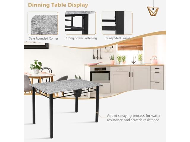 Giantex 5-Piece Dining Table Set for 4, Kitchen Table and Upholstered Chairs Set with Faux Marble Tabletop & Metal Frame, Space-Saving Dinette Set...