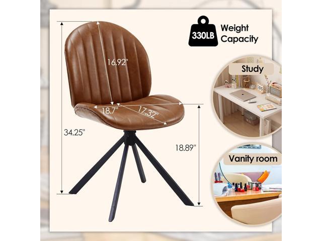 19' Faux Leather Swivel Office Chair No Wheels, Armless Upholstered Criss Cross Desk Chair, Modern Vanity Chair for Bedroom Home Office, Brown