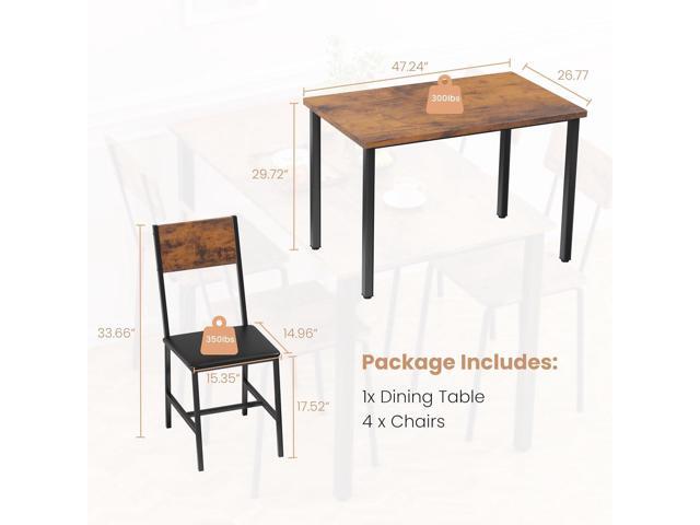 Kitchen Dining Table Set for 4, 5-Piece Kitchen Table and Chairs, Base Reinforcement Structure Dining Room Table Sets, Dining Table with 4 Chairs...