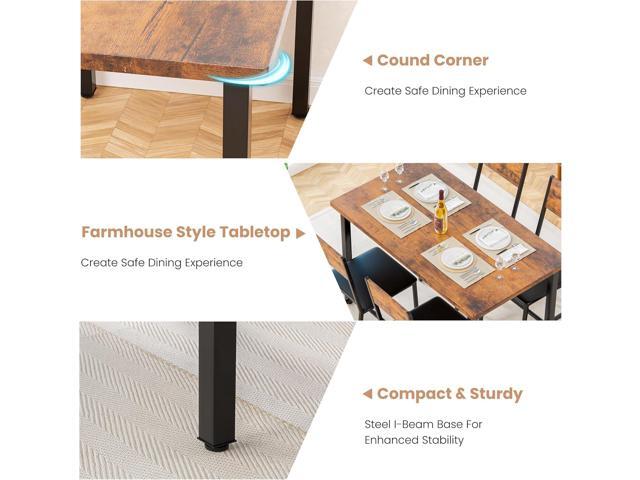 Kitchen Dining Table Set for 4, 5-Piece Kitchen Table and Chairs, Base Reinforcement Structure Dining Room Table Sets, Dining Table with 4 Chairs...