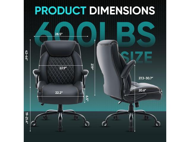 Big and Tall Office Chair 600lbs, Heavy Duty Ergonomic Executive Desk with Adjustable Armrests, Wide Seat, PU Leather Fabric, Adjustable Height,...