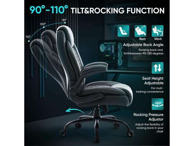 Big and Tall Office Chair 600lbs, Heavy Duty Ergonomic Executive Desk with Adjustable Armrests, Wide Seat, PU Leather Fabric, Adjustable Height,...