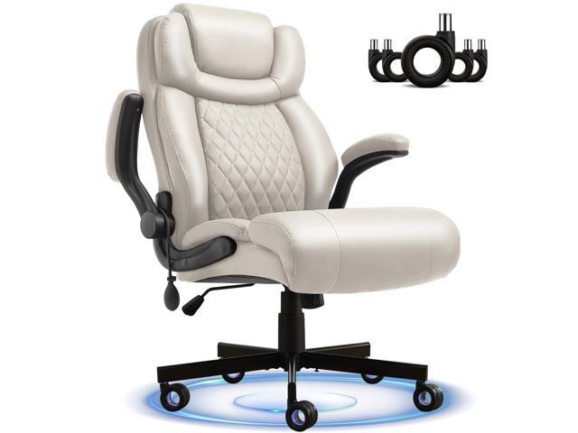 550lbs Big and Tall Executive Office Chair, Adjustable Lumbar Support & Armrests, PU Extra Wide Seat, Heavy Duty Leather Office Chair, Ergonomic...