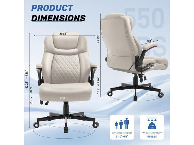 550lbs Big and Tall Executive Office Chair, Adjustable Lumbar Support & Armrests, PU Extra Wide Seat, Heavy Duty Leather Office Chair, Ergonomic...