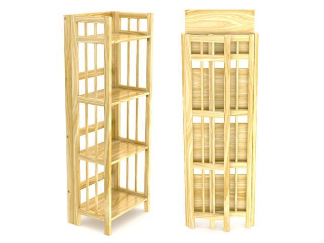 STONY EDGE 4-Tier Folding Bookshelf Natural Wood Finish 45x16x11.5 Inches Book Shelf for Books and Trinkets No Assembly Required Foldable...