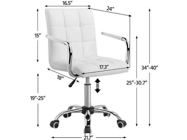 Yaheetech White Office Chair with Wheels and Armrests, Modern PU Leather Desk Chair, Mid-Back Adjustable Executive Chair, 360° Swivel
