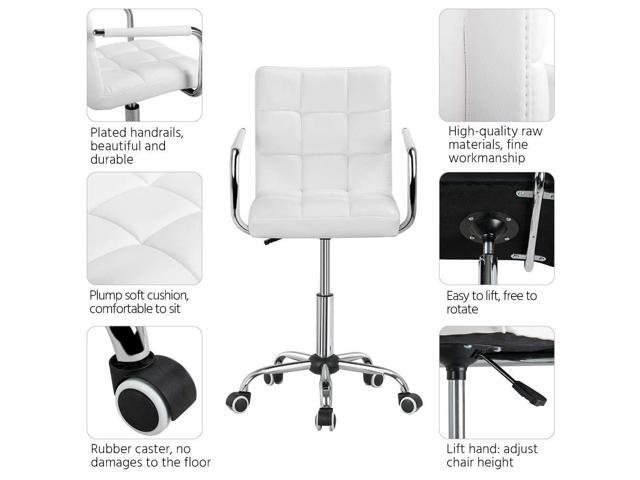 Yaheetech White Office Chair with Wheels and Armrests, Modern PU Leather Desk Chair, Mid-Back Adjustable Executive Chair, 360° Swivel
