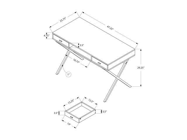 Monarch Specialties Laptop Table with Drawers and Open Shelf Computer, Writing Desk, Metal Sturdy Legs, 48' L, Glossy White