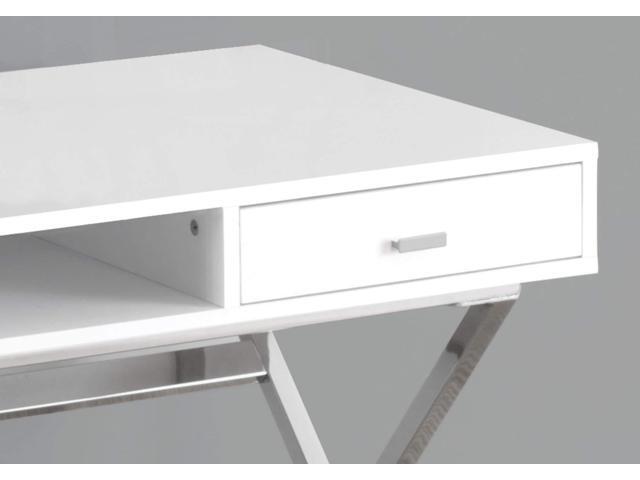 Monarch Specialties Laptop Table with Drawers and Open Shelf Computer, Writing Desk, Metal Sturdy Legs, 48' L, Glossy White